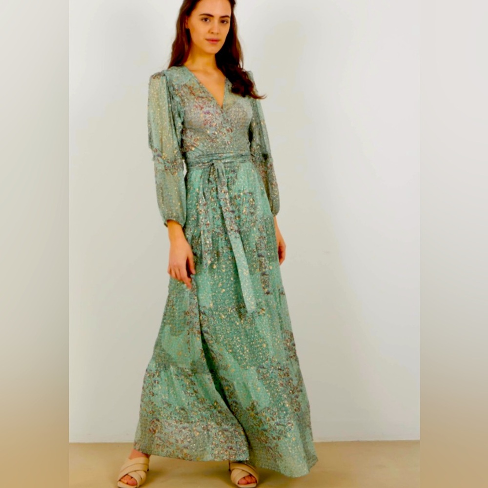 Chic Green Floral Maxi wrap Dress